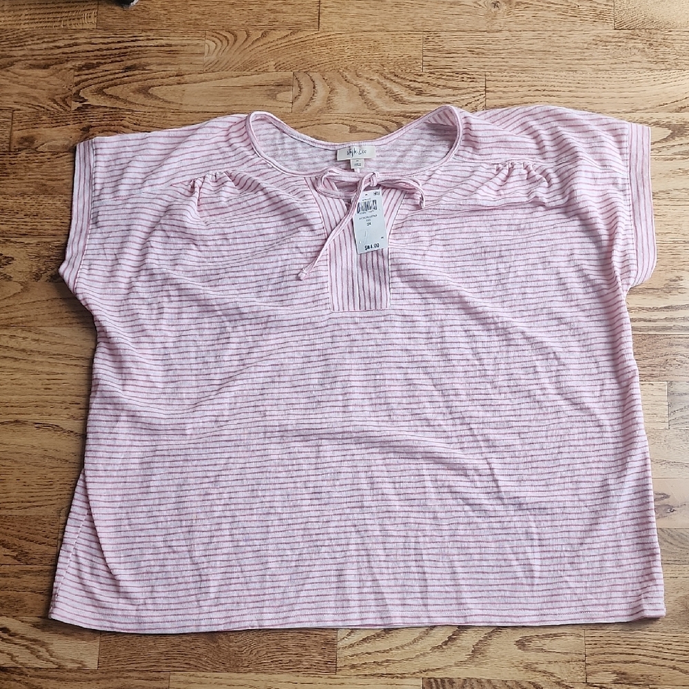 (3X) Style & Co. Pink Striped Short Sleeve Top Lightweight Nautical Soft Comfy